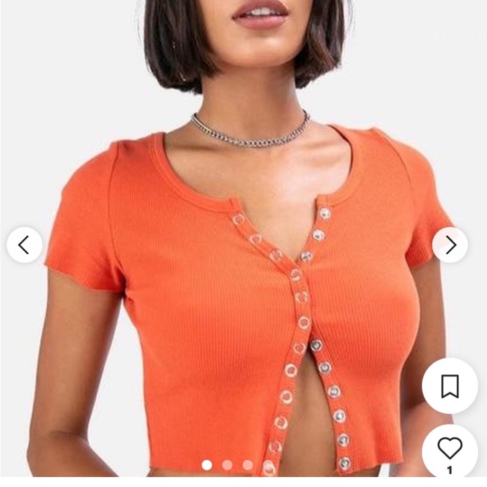 Adika Orange Snap-Front Ribbed Crop Top